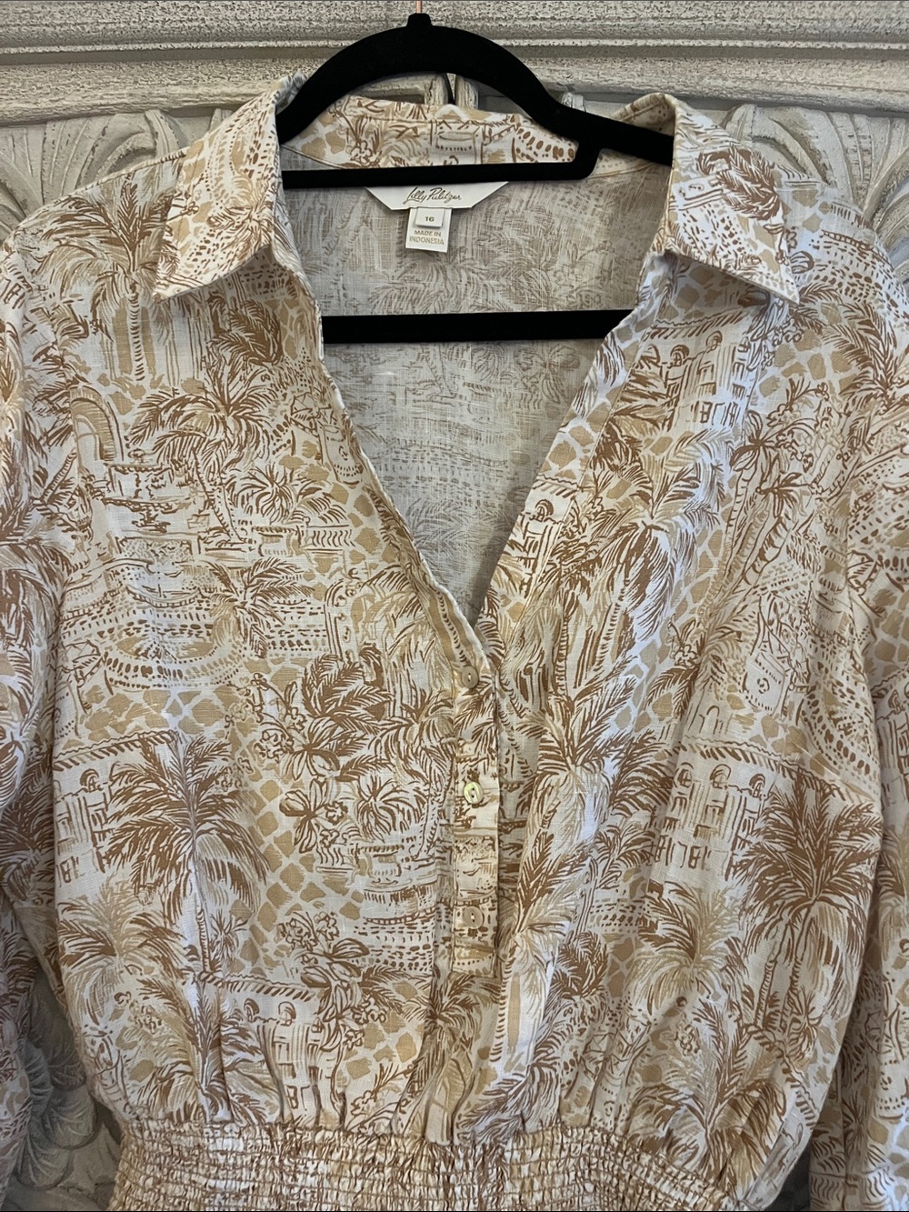 Lilly Pulitzer Abralynn Linen Shirtdress in Sand Bar Palm Beach Paradise - Picture 2 of 7